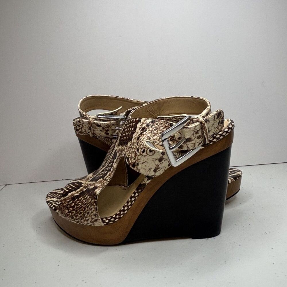 Michael Kors Snake Print Leather Wedge Heeled Sandals Designer Womens Like New - Picture 10 of 13
